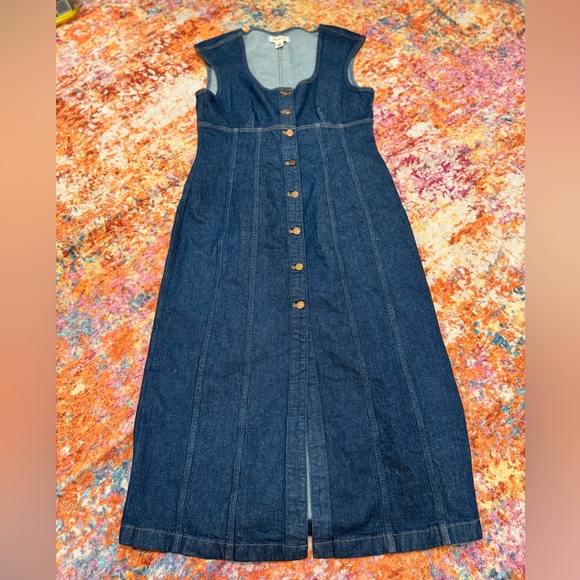 Madewell Dark Denim Square-Neck Midi Dress - Picture 1 of 3